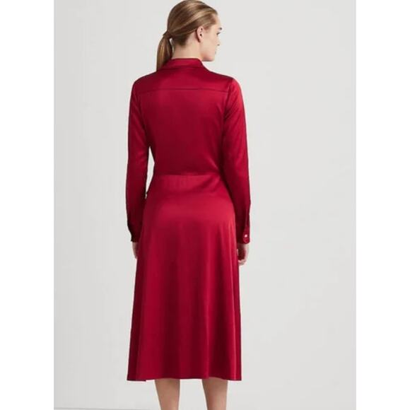 Lauren Ralph Lauren Women's Charmeuse Surplice Dress in Classic Red - Picture 4 of 4
